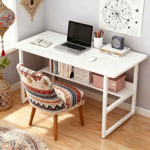 White compact computer desk - white,